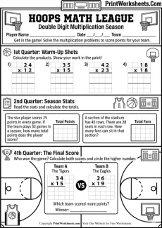 Multiplication Worksheets Worksheet - 4th Grade Double Digit Multiplication Worksheets (Basketball Math Theme) | Free Printable