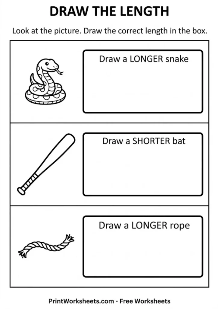 Free Draw Long and Short Objects Worksheet (Printable PDF)