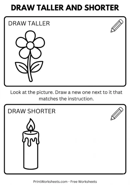 Draw Taller and Shorter Worksheet: Creative Height Activities (PDF)
