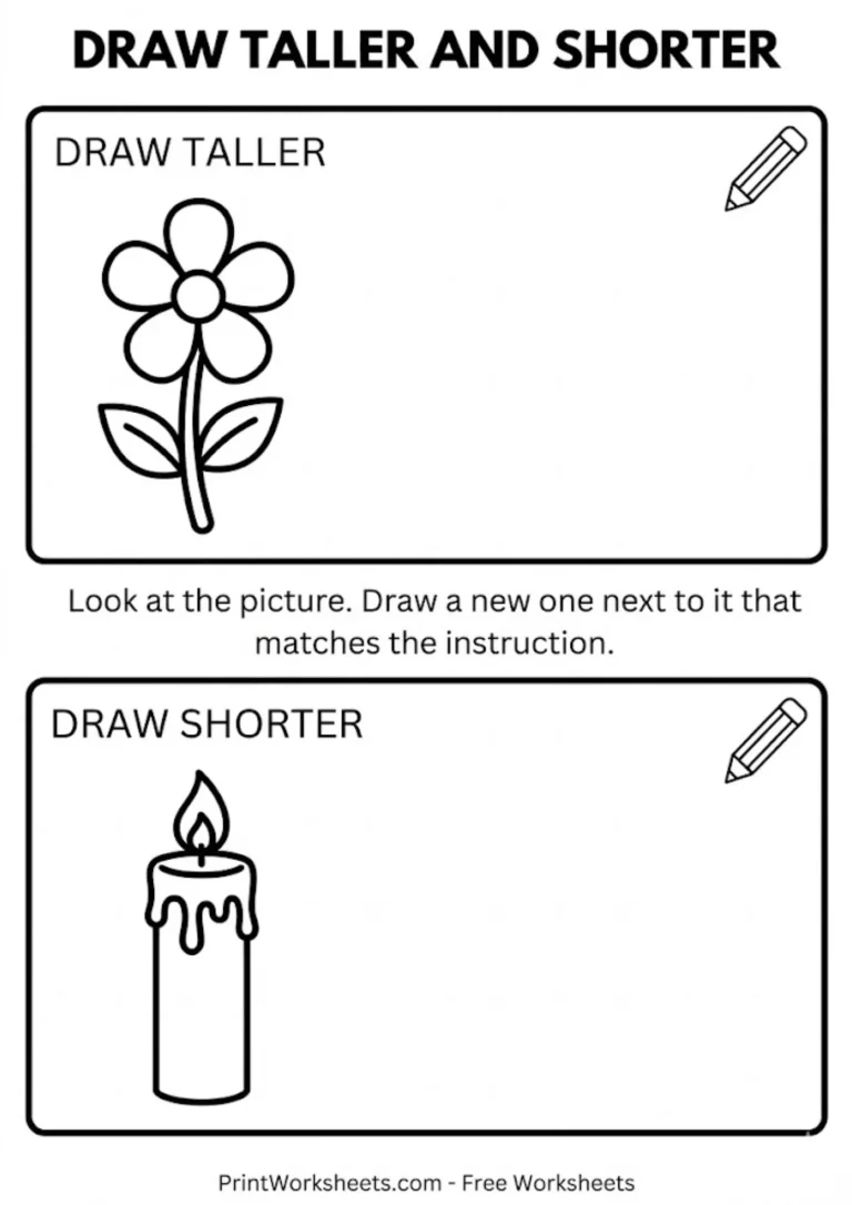 Worksheet for drawing taller and shorter objects