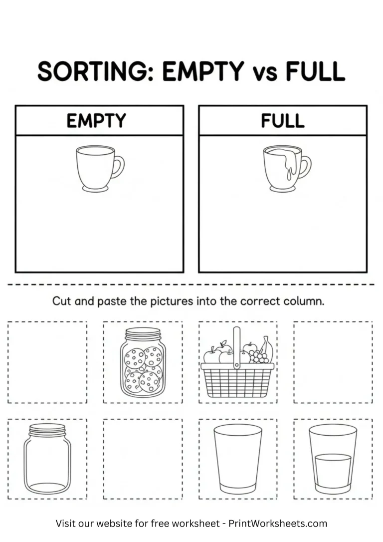 Empty vs full sorting cut and paste worksheet