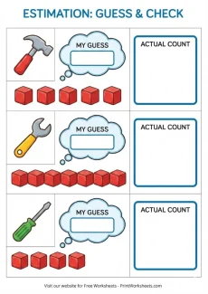 Measurement Worksheets Worksheet - Estimation Worksheets for Kindergarten – Guess and Check (PDF) | Free Printable