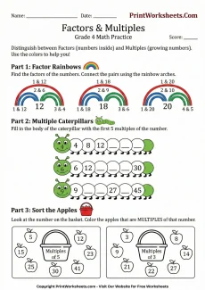 Multiplication Worksheets Worksheet - Factors and Multiples Worksheets for 4th Grade | Free Printable