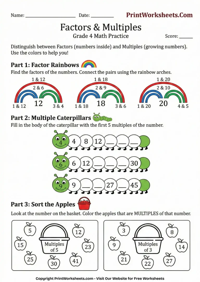 factors and multiples worksheet grade 4 pdf