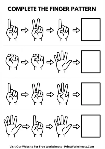 Finger Counting Patterns Worksheets (Logic & Math)