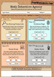Word Problems Worksheet - 3rd Grade Multiplication & Division Word Problems (Math Detective Theme) | Free Printable
