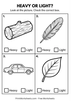 Measurement Worksheets Worksheet - Free Heavy or Light Objects Worksheet – Checkbox Activity (PDF) | Free Printable