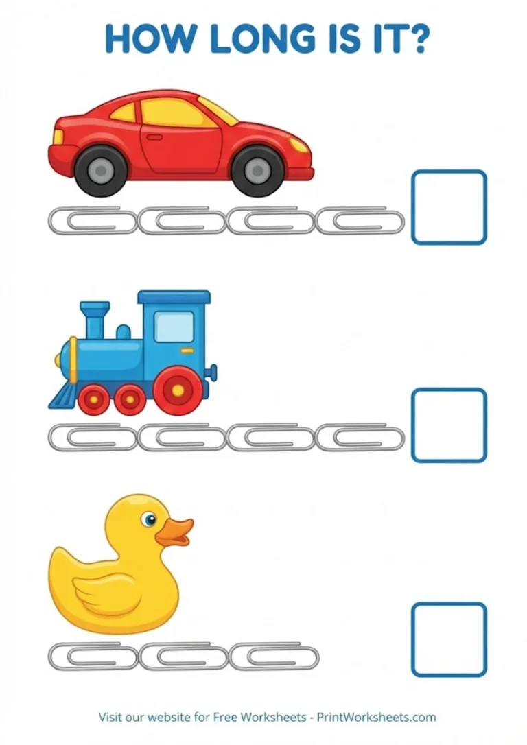 How long is it worksheets measuring toys with paper clip ruler