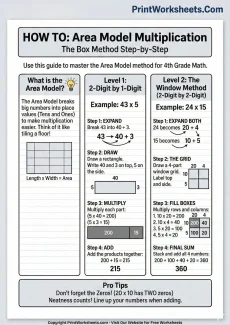 Multiplication Worksheets Worksheet - How to Do Area Model Multiplication Step-by-Step Guide (4th Grade) | Free Printable