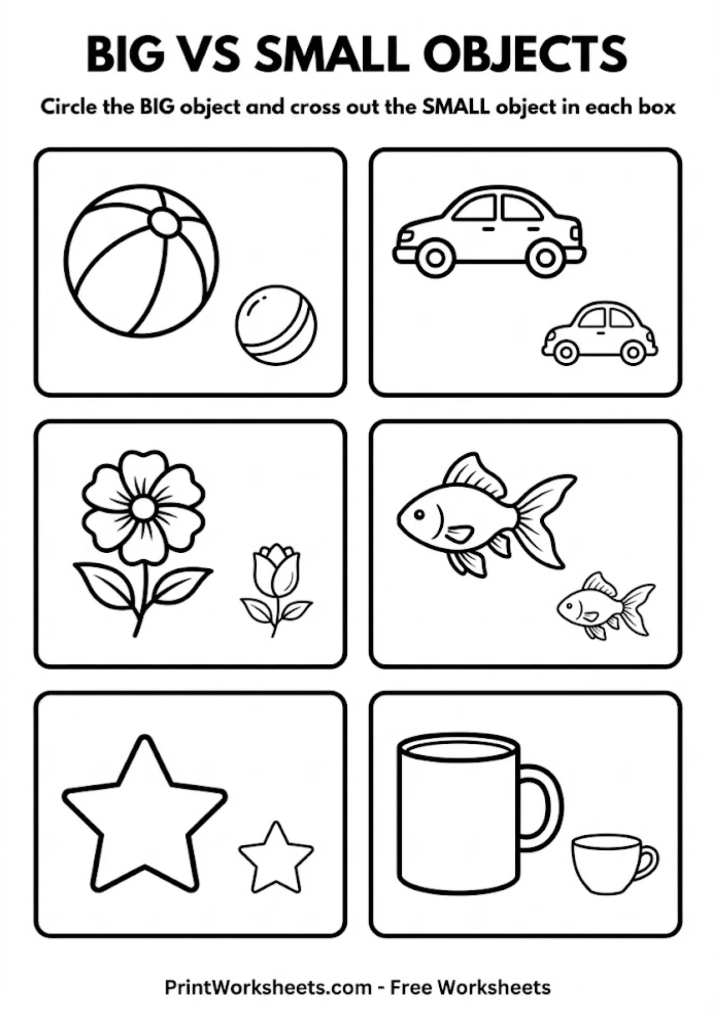 Measurement Worksheets Worksheet - Free Identify Big and Small Objects Worksheet for Preschool (PDF) | Free Printable