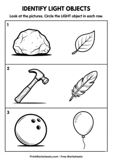 Measurement Worksheets Worksheet - Free Identify Light Objects Worksheet – Preschool Activity (PDF) | Free Printable