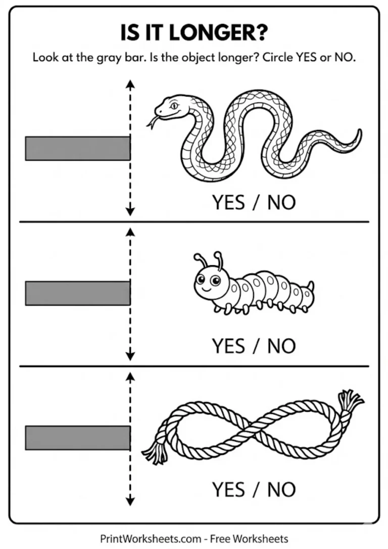 Worksheet comparing length of objects