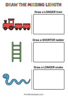 Measurement Worksheets Worksheet - Creative Length Activities for Preschoolers – Draw it Longer or Shorter | Free Printable