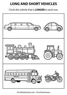Measurement Worksheets Worksheet - Free Long and Short Vehicles Worksheet – Transportation Math | Free Printable