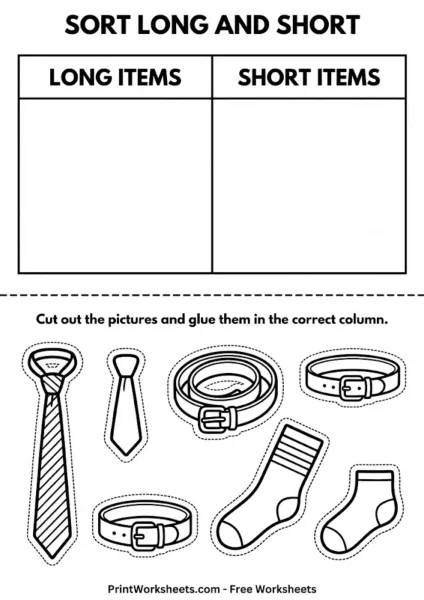Free Long vs Short Sorting Worksheet – Cut and Paste (PDF)