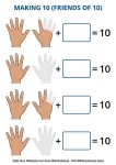 Worksheet showing hands with some fingers up and some down to teach making 10