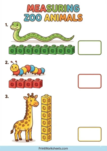 Measuring Animals with Cube Worksheet – Zoo Math (PDF)