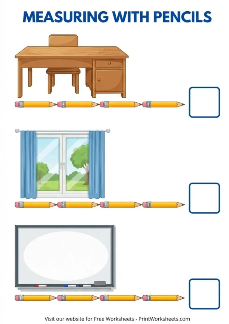 Measuring length using objects worksheet measuring desk with pencils