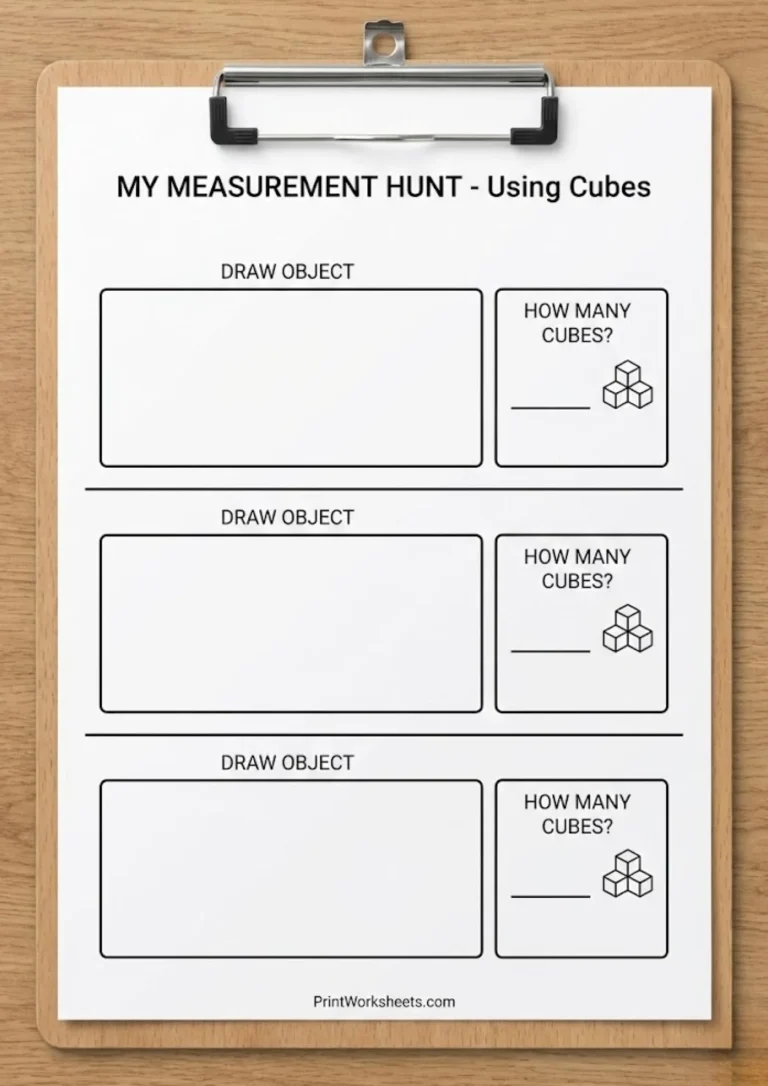 Measuring with unifix cubes worksheets recording sheet template on a clipboard