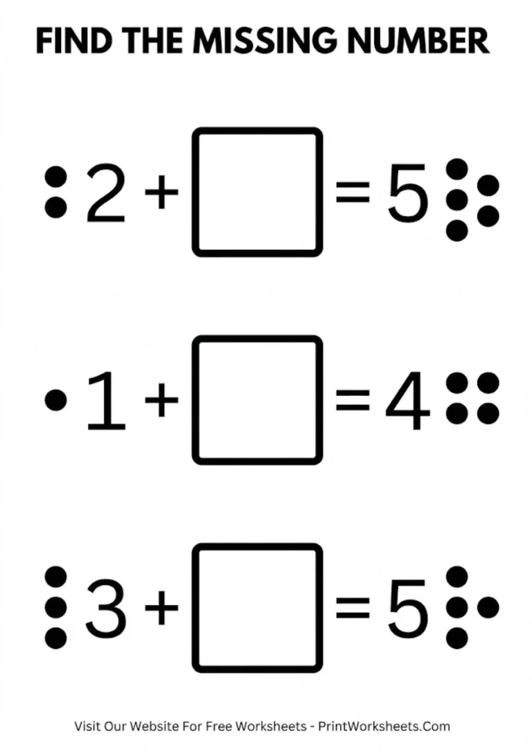 Missing addends within 5 worksheet with empty answer boxes