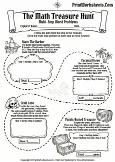 Word Problems Worksheet - 4th Grade Multi-Step Word Problems (Multiplication & Division Treasure Hunt) | Free Printable