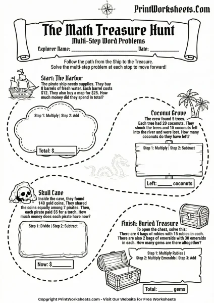 4th Grade Multi-Step Word Problems (Multiplication & Division Treasure Hunt)