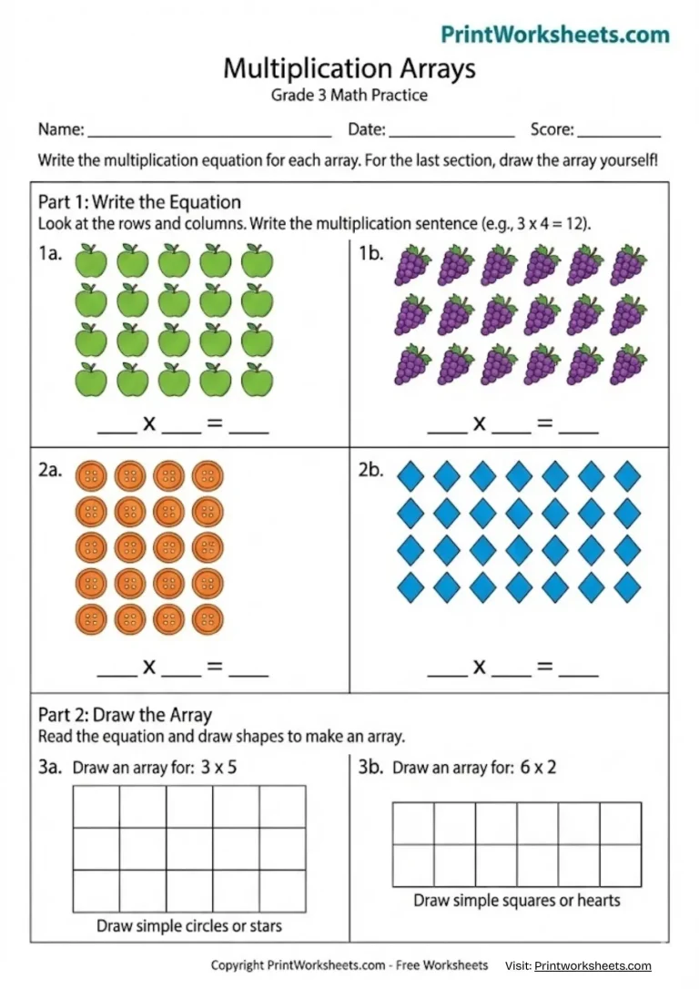 Multiplication Arrays Worksheet Grade 3