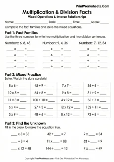 Multiplication Worksheets Worksheet - Multiplication and Division Facts Worksheets 4th Grade | Free Printable PDF | Free Printable