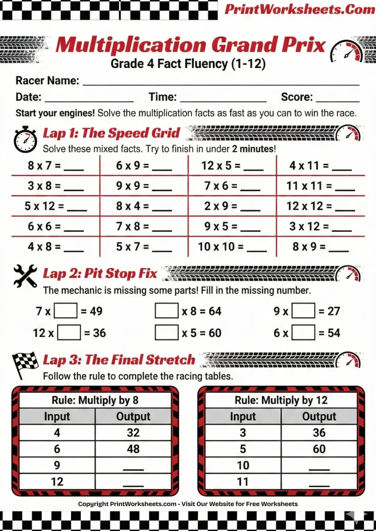 multiplication facts worksheets 4th grade free printable