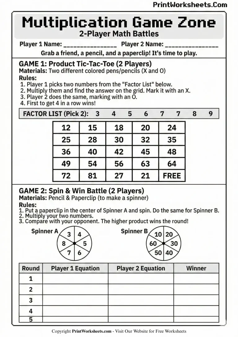 multiplication games worksheets grade 4