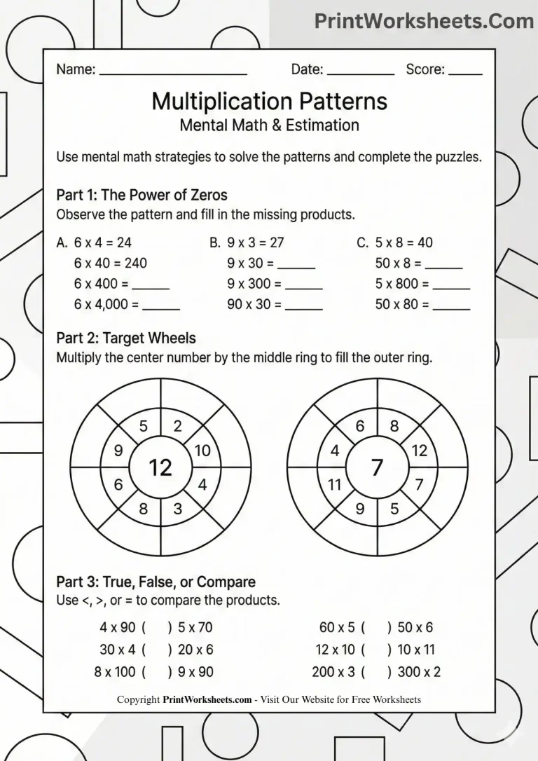 multiplication practice sheets 4th grade printable