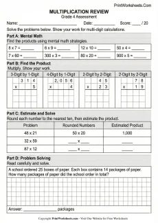 Multiplication Worksheets Worksheet - 4th Grade Multiplication Review Worksheets (Comprehensive Assessment) | Free Printable