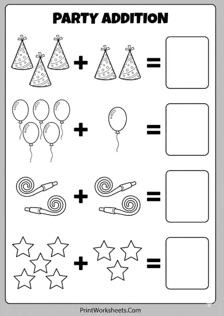 Counting party hats addition worksheet