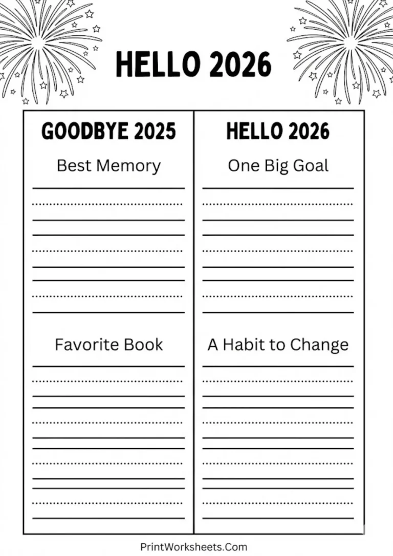 Reflective New Year's resolutions worksheet 2026 for students