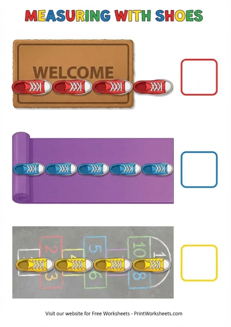 Non standard units worksheet measuring rug with shoes