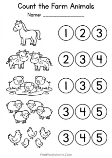 Number Recognition Worksheets Worksheet - Free Farm Animal Number Recognition Worksheets (1-5) | Free Printable