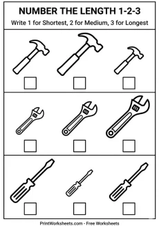 Measurement Worksheets Worksheet - Free Order Objects by Length Worksheet – Write 1, 2, 3 (PDF) | Free Printable