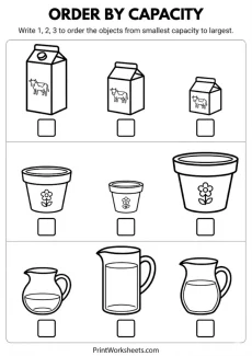 Measurement Worksheets Worksheet - Free Ordering by Capacity Worksheet – 1 2 3 Sequence (PDF) | Free Printable