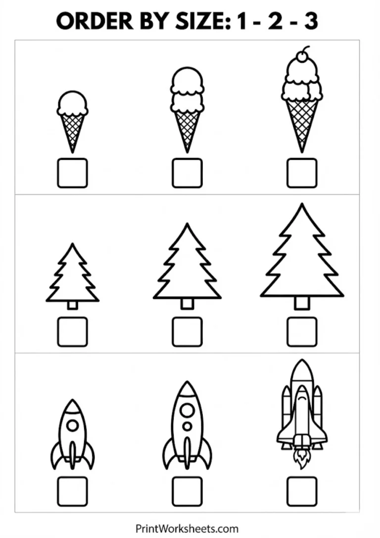 Ordering by size worksheet with numbering activity
