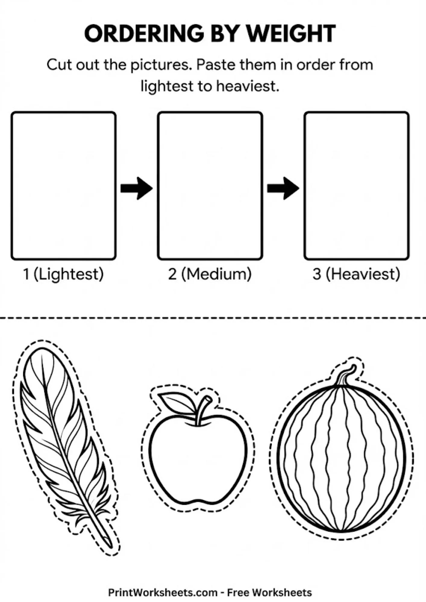 Measurement Worksheets Worksheet - Free Ordering by Weight Worksheet – Cut and Paste (PDF) | Free Printable