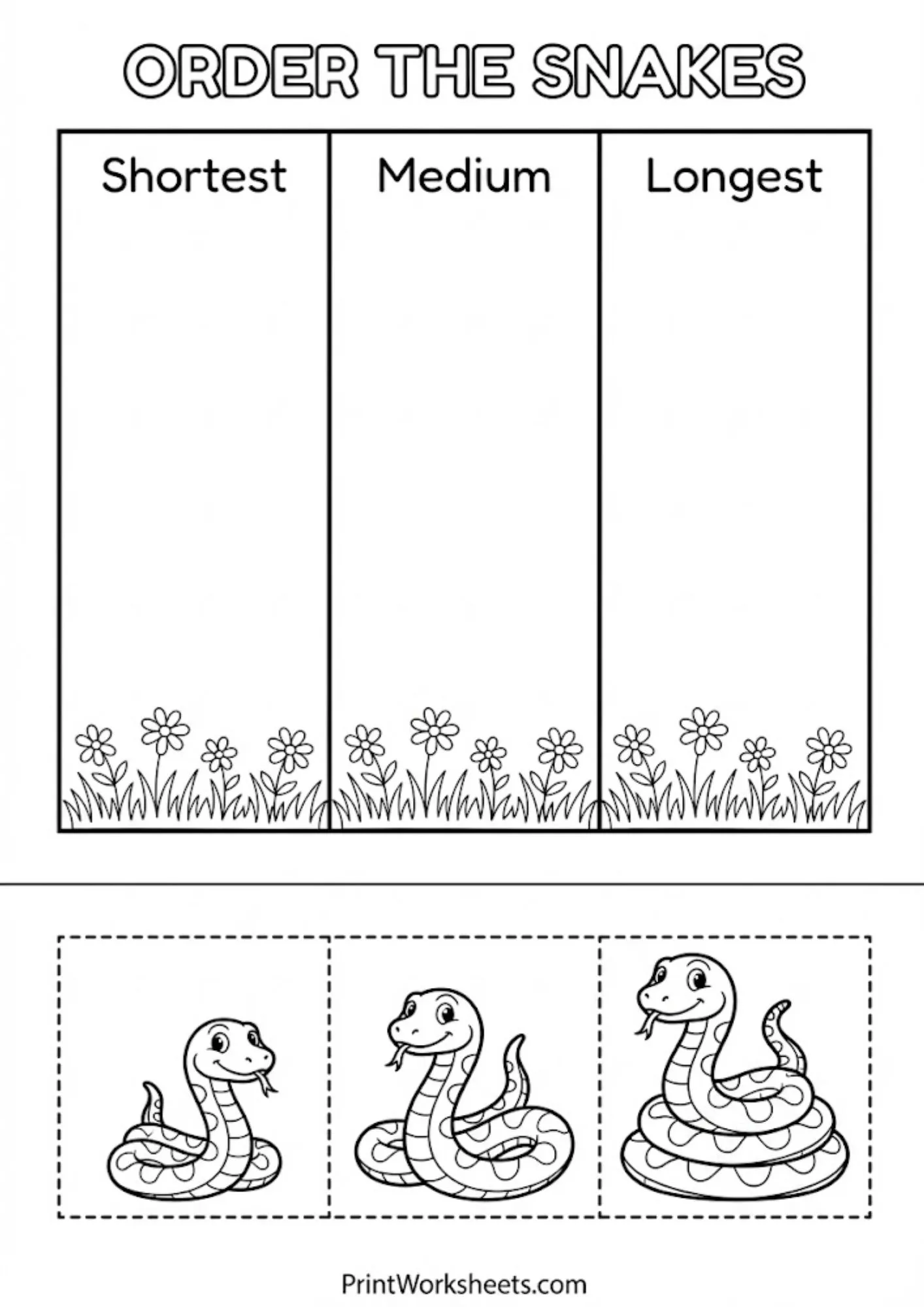 Measurement Worksheets Worksheet - Ordering Length Cut and Paste – Snake Sequencing (PDF) | Free Printable