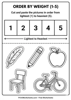 Measurement Worksheets Worksheet - Free Ordering Objects by Weight Worksheet – 5 Item Sequence (PDF) | Free Printable