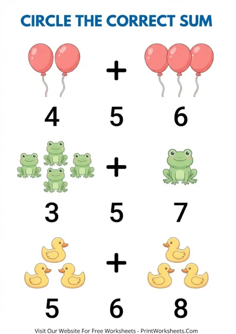 Picture addition worksheets for kindergarten showing multiple choice options