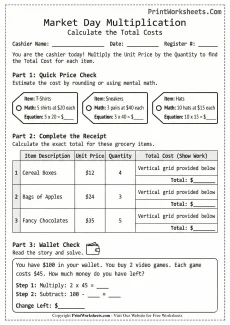 Multiplication Worksheets Worksheet - 4th Grade Multiplication Worksheets Market Day Math | Free Printable