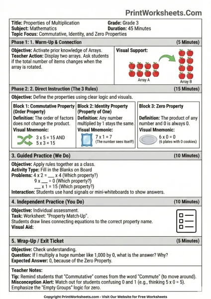 3rd Grade Properties of Multiplication Lesson Plan (45-Minute Resource)