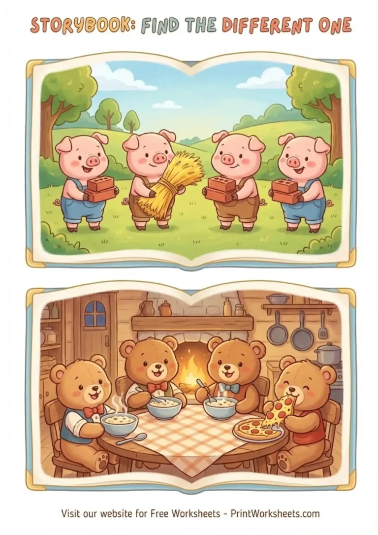 Same and different book theme activity worksheet three pigs and bears