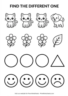 Measurement Worksheets Worksheet - Free Same and Different Worksheets for Kindergarten – Odd One Out (PDF) | Free Printable