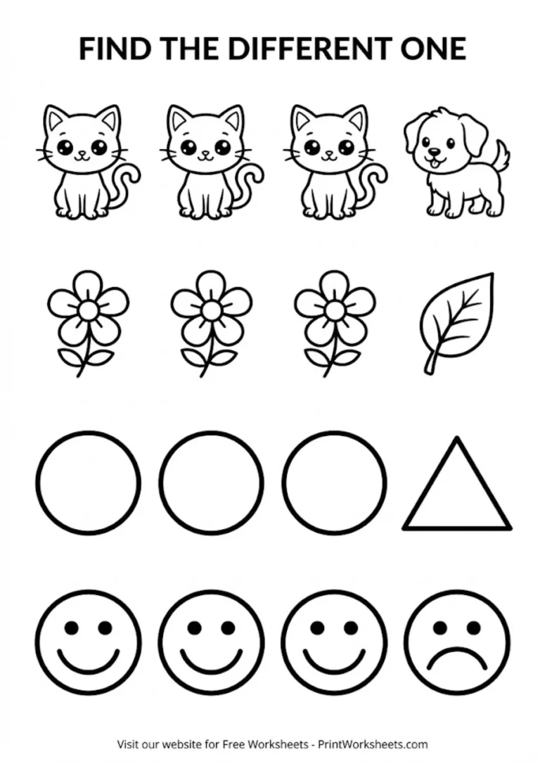 Same and different worksheets for kindergarten finding the different object