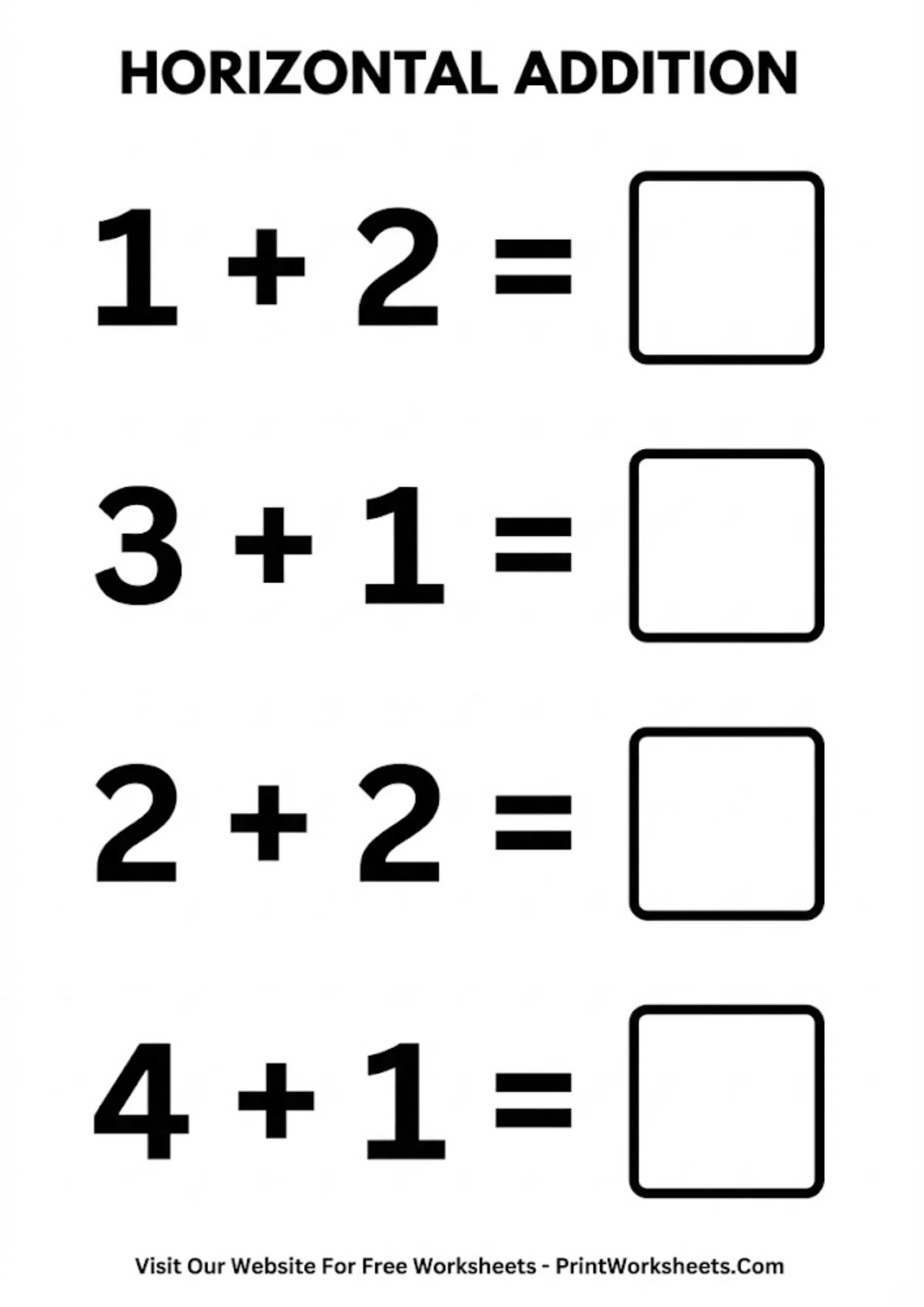 Addition Worksheets Worksheet - Simple Horizontal Addition to 5 Worksheets PDF | Free Printable