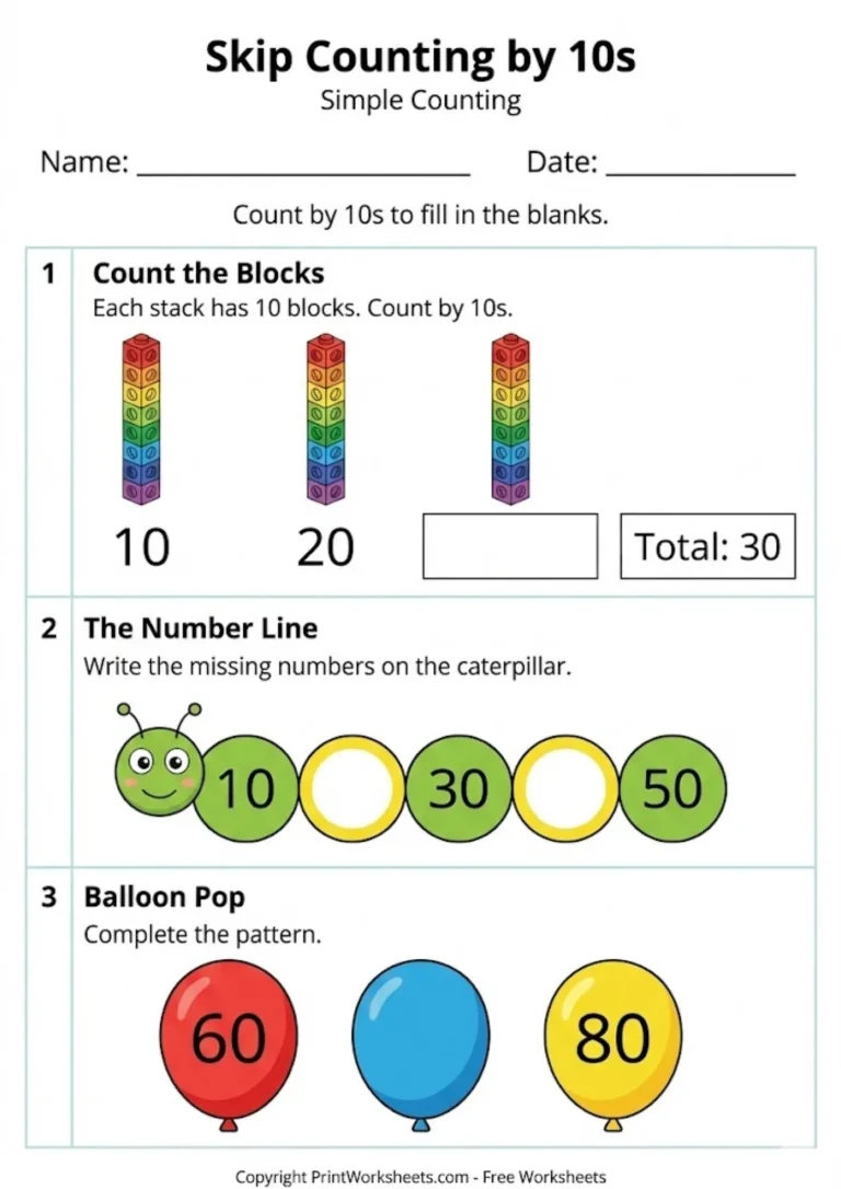 Skip Counting by 10s Worksheet for Grade 1